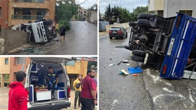 جريح بحادث إنقلاب بيك اب بسبب الانزلاق بطلعة المحافظ شرق صيدا